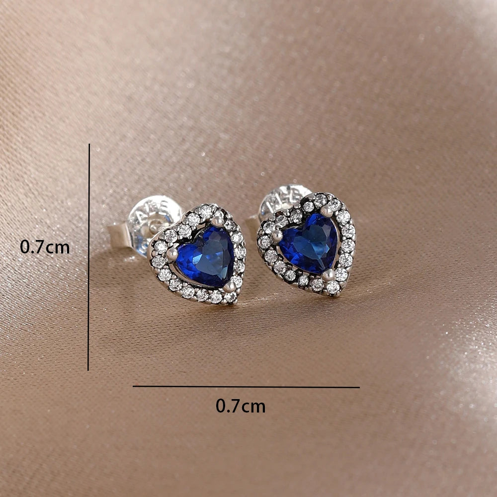 2025 New 925  silver earrings with sparkling red heart and pink bow earrings that fit original women's jewelry DIY birthday gift