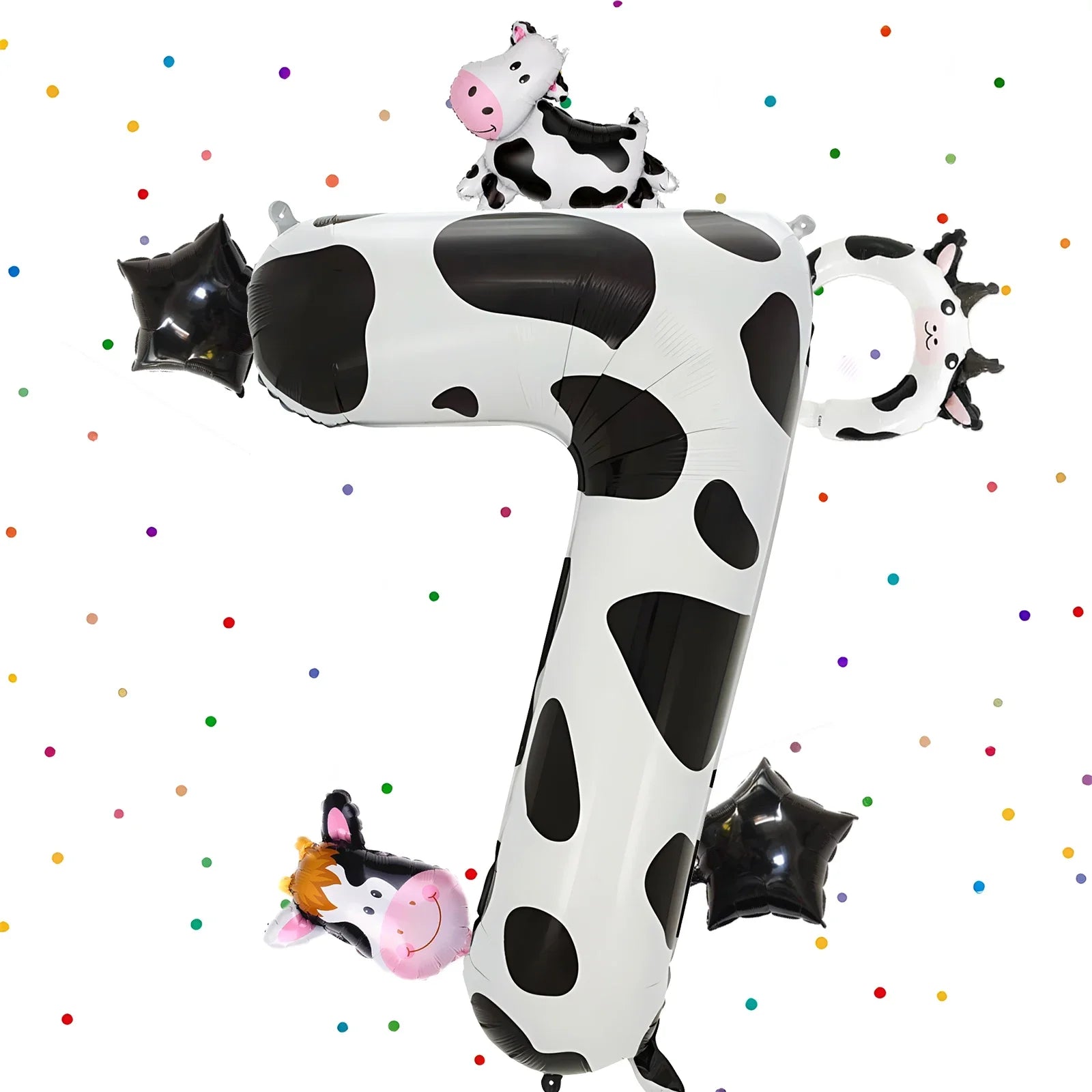 6pcs Cute Cow Print Foil Balloons Number 1-9 Cow Birthday Decorations for Cowgirl Barnyard Farm Animal Theme Party Supplies