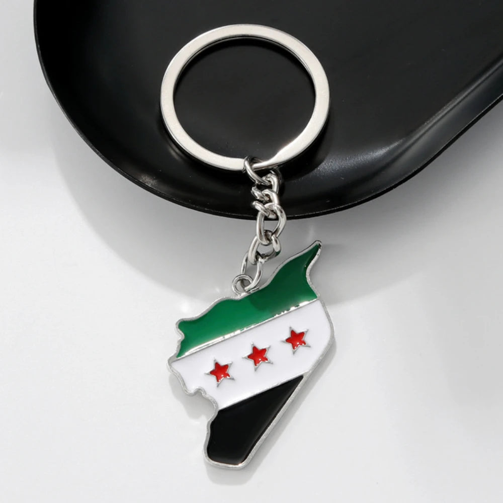 YILUOCD Stainless Steel Syria Map Flag Pendant Keychain Fashion Syrians Map Keyring for Women Men Chain Jewelry Gift