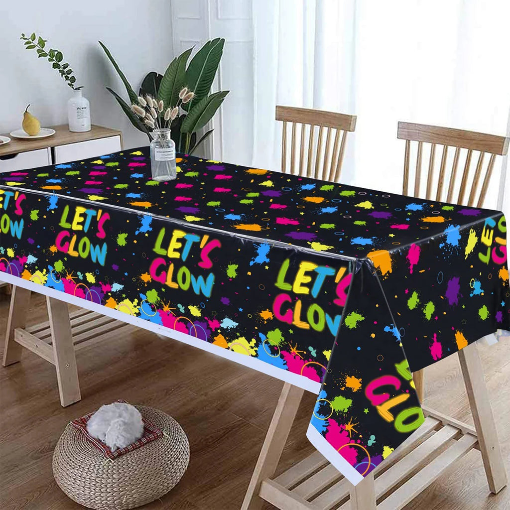 Let's Glow Party Decorations Disposable Tablecloth Neon Party Tablecloth Glow Table Covers Birthday Party Supplies Baby Shower