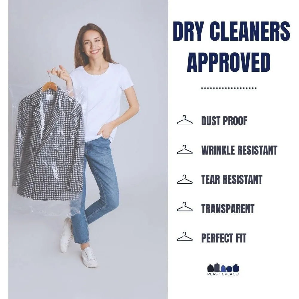0.65 Mil Garment Dry Cleaners Plastic Pants Bag, 21” x 7” x 30”, Clear, 577 Count