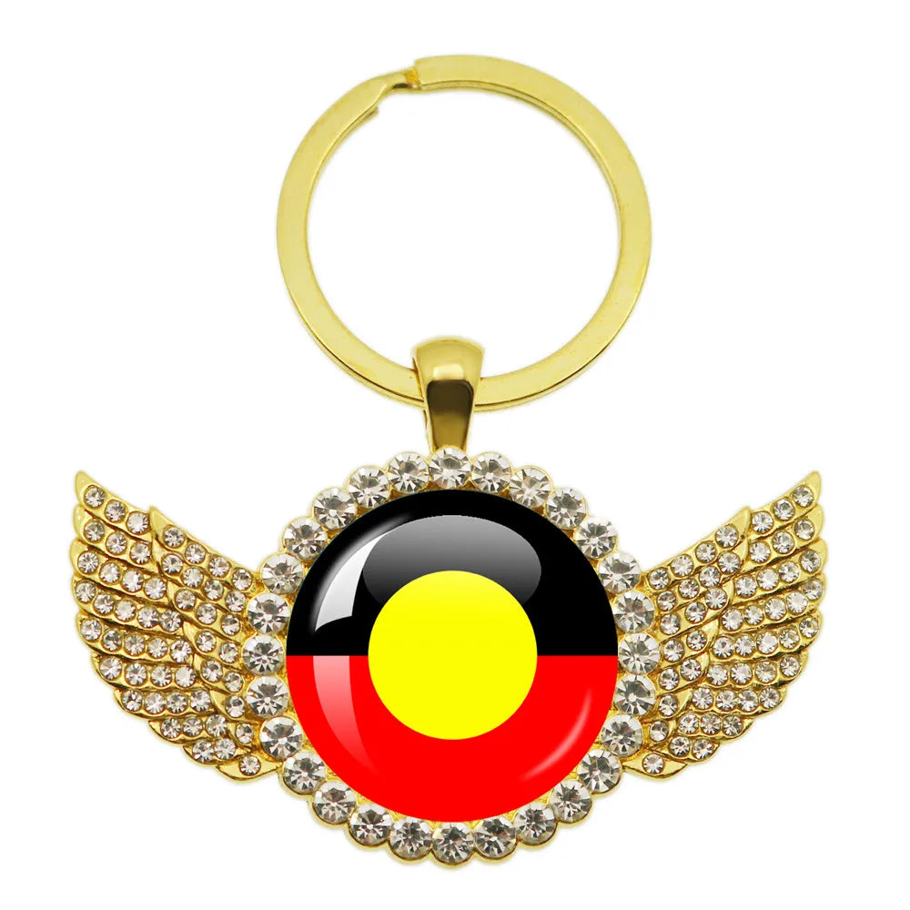 Australian Aboriginal Flag National Emblem Dangle Glass 25mm Key Chain Fashion  Key Chains Glass Cabochon Lady  Key Chains Jewel