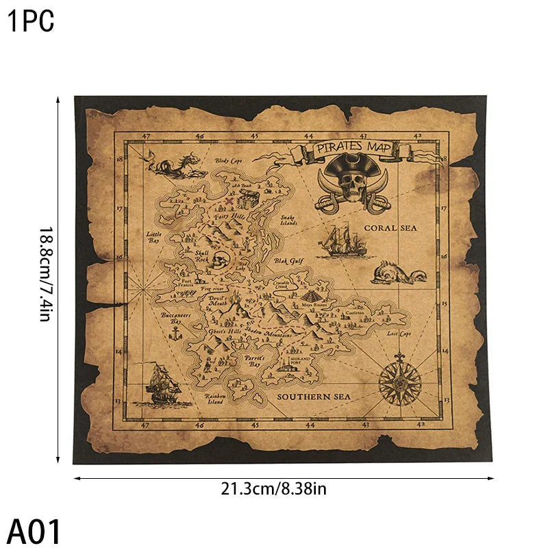 Map Of Caribbean Sea Pirate Adventure Classic Vintage Old Treasure World Map Halloween Pirate Party Decors Supplies Kids Gift