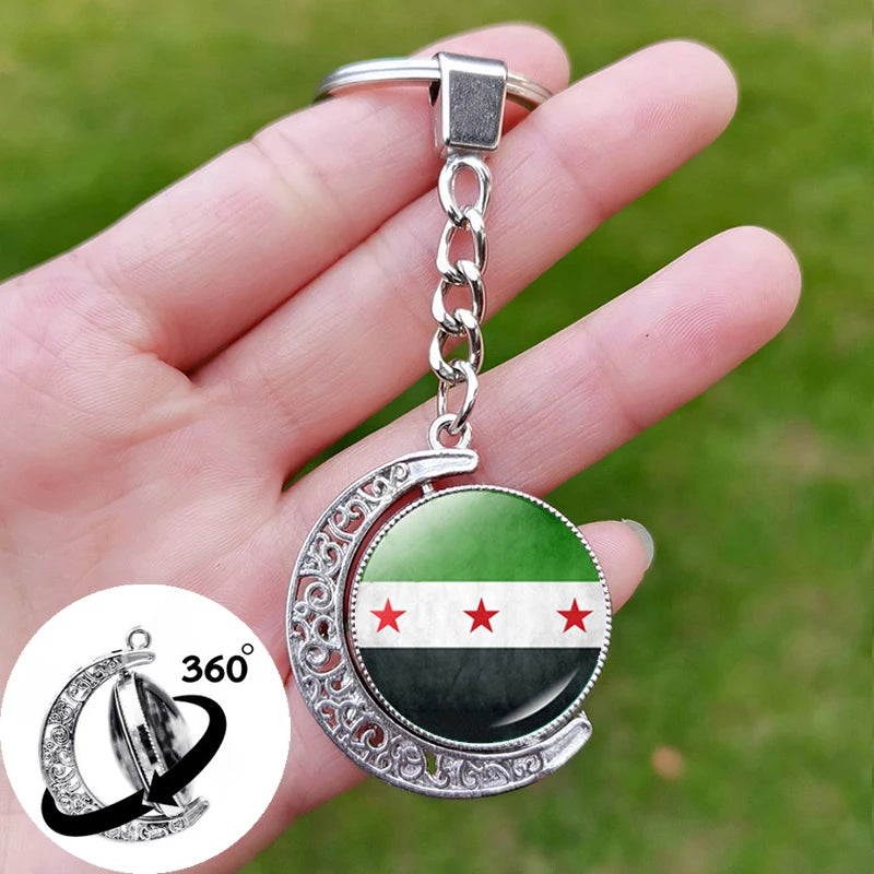 Syria National Flag Glass Cabochon Keychain Metal Keychain Fashion For Women Men Charm Handmade Car Pendant Keyring Jewelry Gift