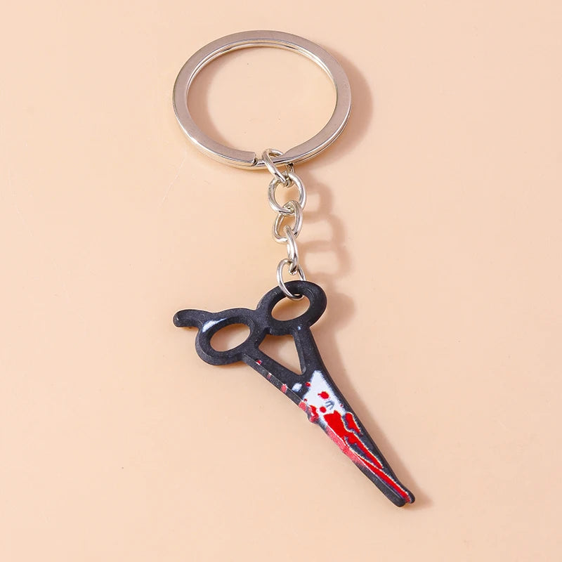 Aihua Resin Halloween Imitation Bloody Knife Keychain Dagger Scissors Axe Saw Keyring for Halloween Night Party Jewelry Gifts