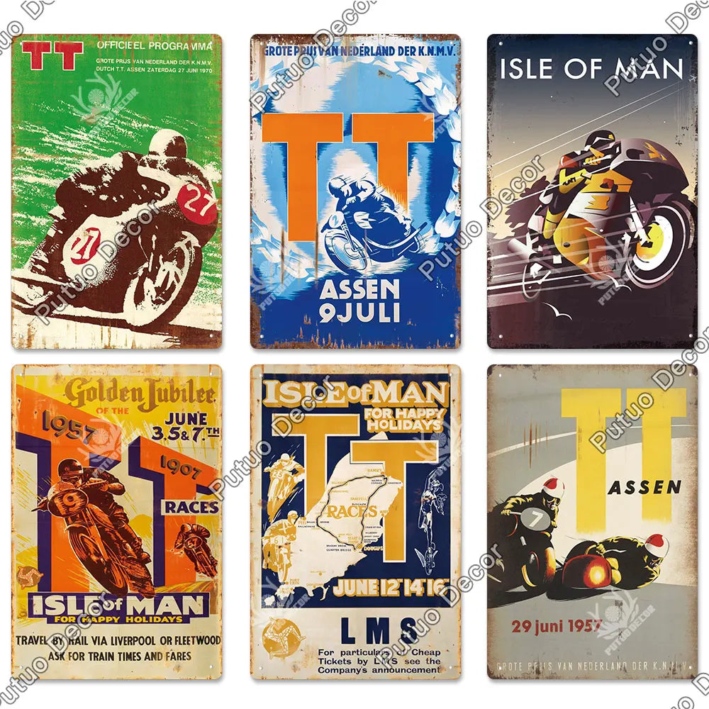 Putuo Decor Vintage Racing Track Tin Sign Isle of Man TT Metal Poster Plaque Garage Plate Bar Club Man Cave Home Wall Decoration