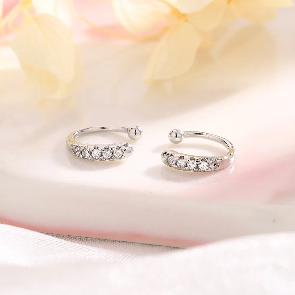 New Personality Stainless Steel Full Zircon C-shape Water Drop Clip Earrings for Women Charm Fake Piercing Cuff Earring Jewelry