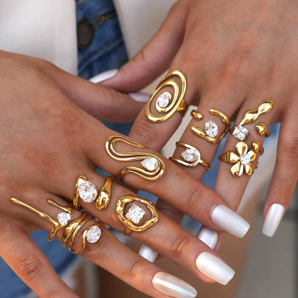 Statement Stainless Steel Delicate Shiny Cubic Zirconia Ring High Quality 18K Gold PVD Plated Finger Jewelry Gift