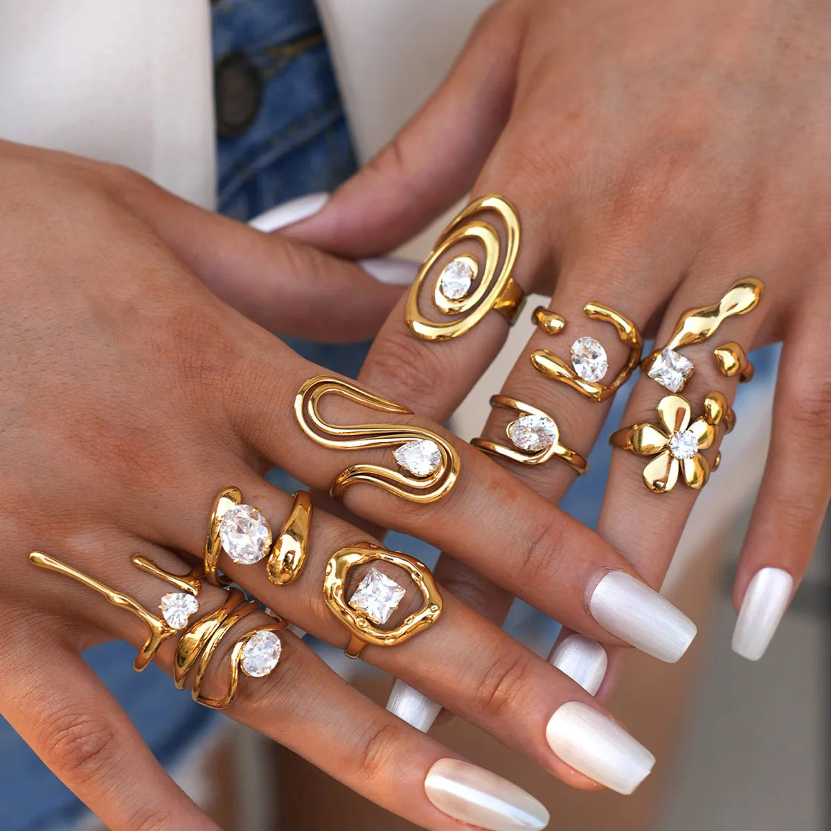 Statement Stainless Steel Delicate Shiny Cubic Zirconia Ring High Quality 18K Gold PVD Plated Finger Jewelry Gift