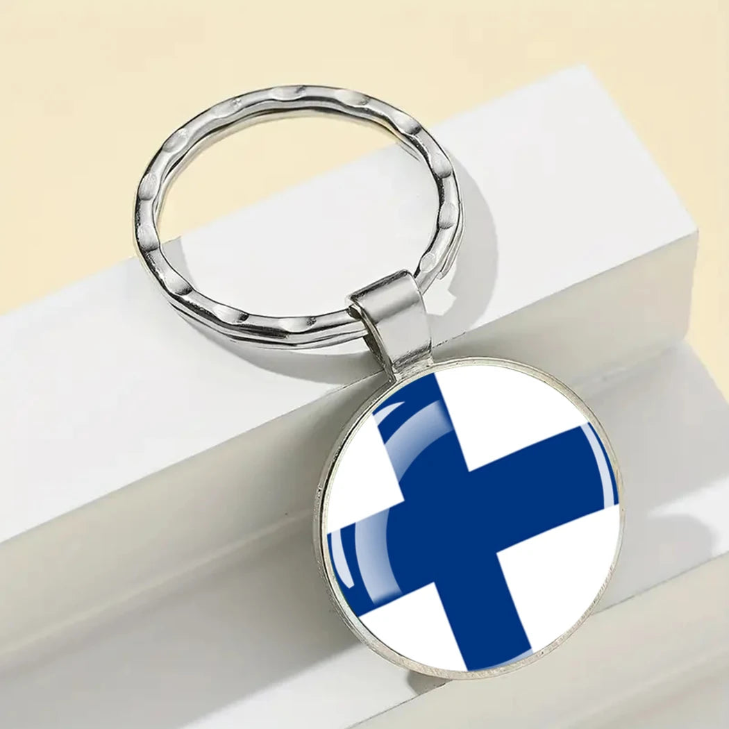 Europe National Flag Keychain Albania Spain Italy France UK Flag Glass Metal Key Chain Bag Pendant Gift for Patriot