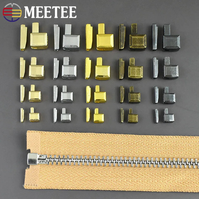 10-50Sets Meetee 3# 5# 8# 10# Open-End Zipper Tail Stopper Clothes Zippers Slider Bottom Socket Repair DIY Sewing Accessories