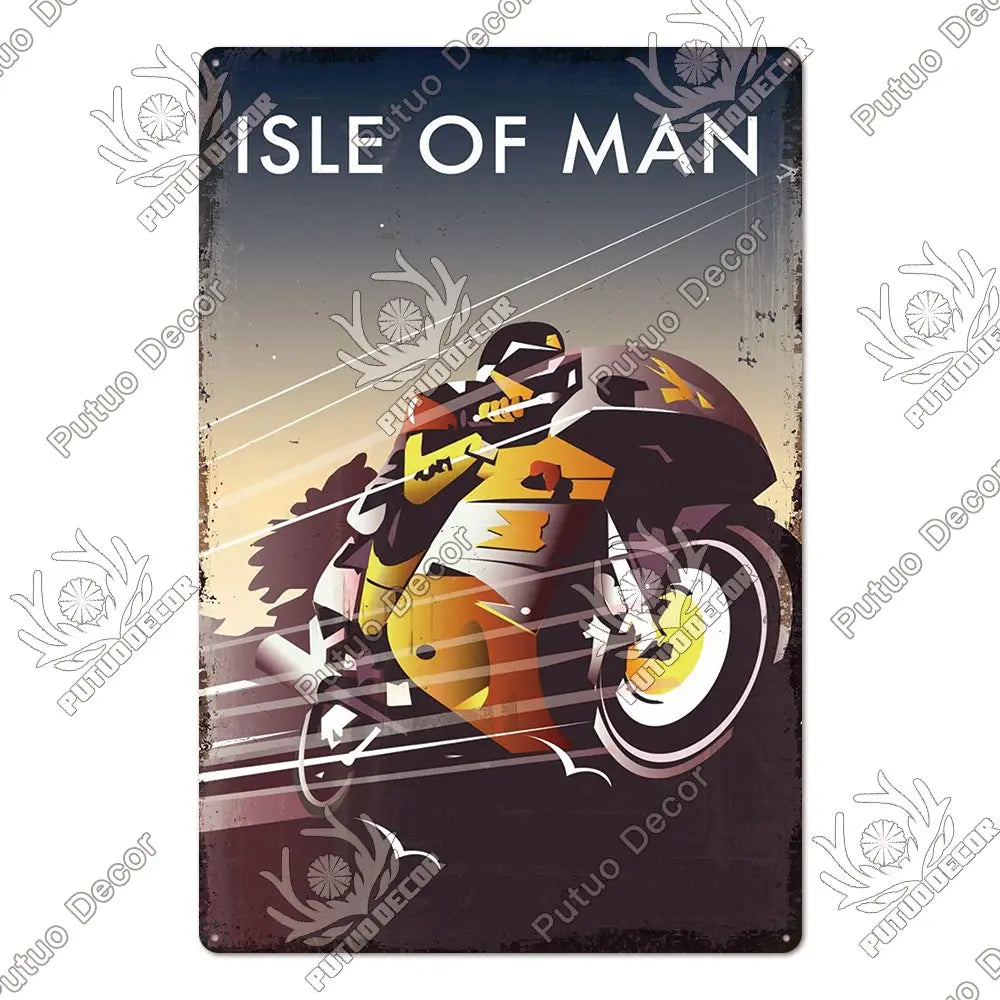 Putuo Decor Vintage Racing Track Tin Sign Isle of Man TT Metal Poster Plaque Garage Plate Bar Club Man Cave Home Wall Decoration