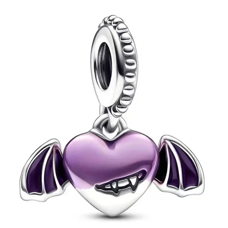 Original 925 Sterling Silver Halloween Charms Pumpkin Skull Witch Ghost Bead Earrings Pendant Fit Bracelet Necklace Jewelry