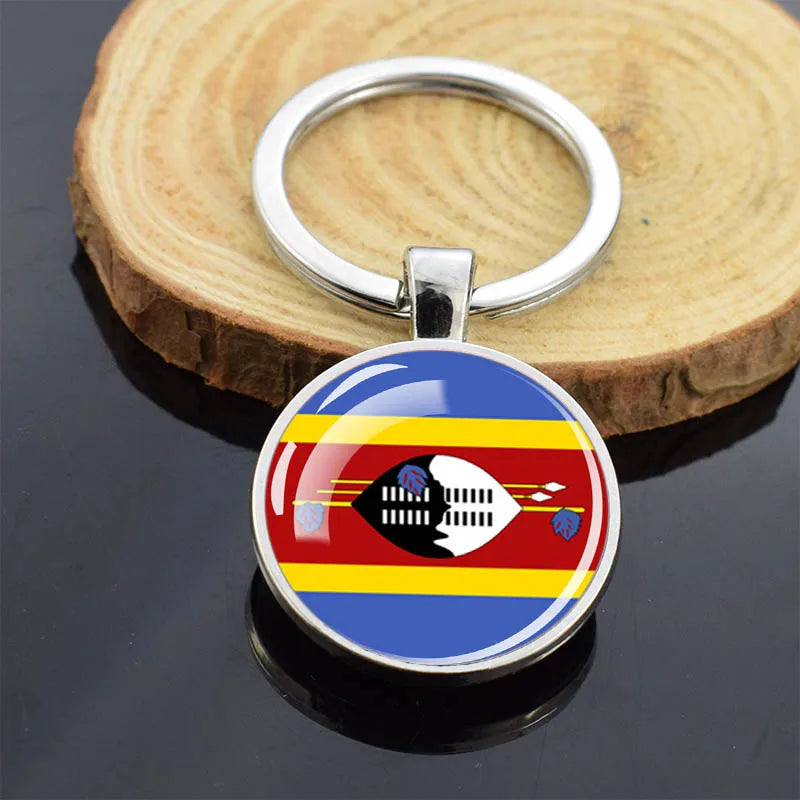 Africa Countries Flag Keychains Double Sided Glass Dome Pendant Key Chains Algeria Somalia Tunisia Morocco Egypt Flag Keyring