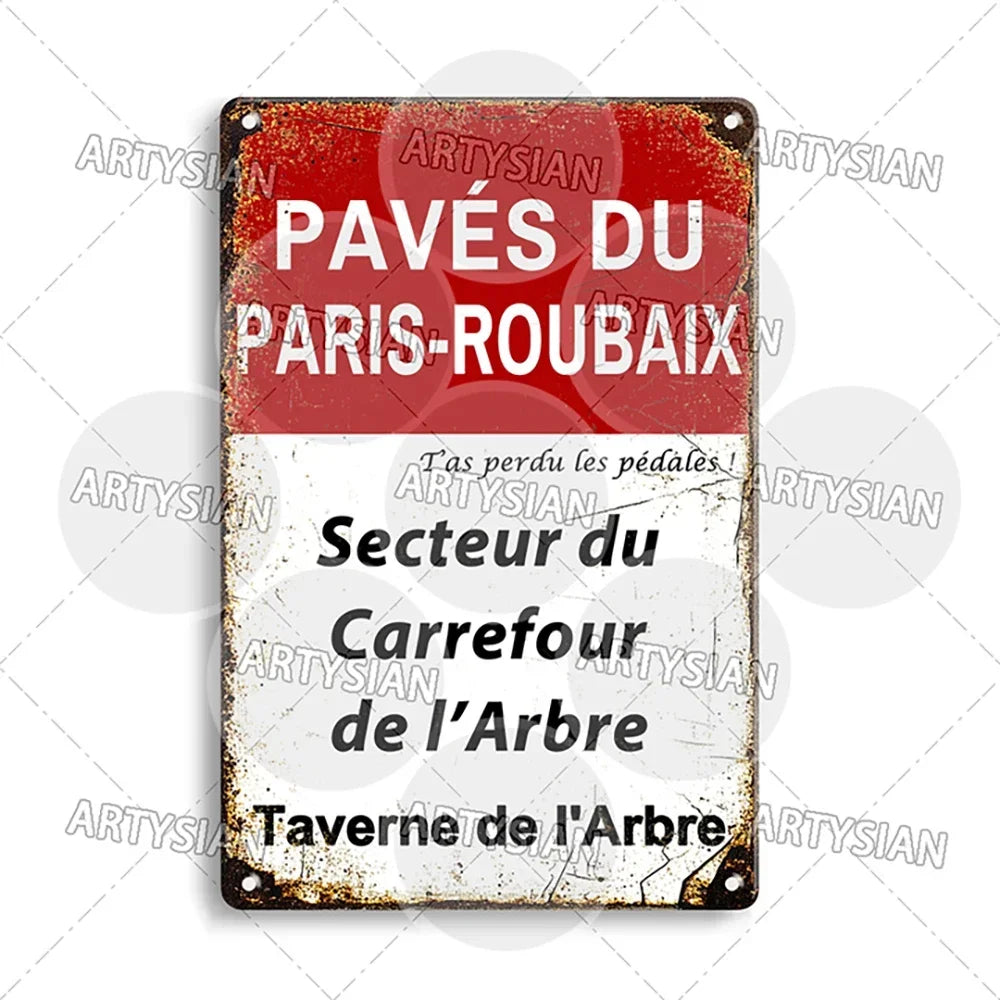 Tour de France Metal Sign Cycling Plaque Paves Du Paris Roubaix Col du Galibier Col de Sarenne Alpe d'Huez Mont Ventoux Glandon