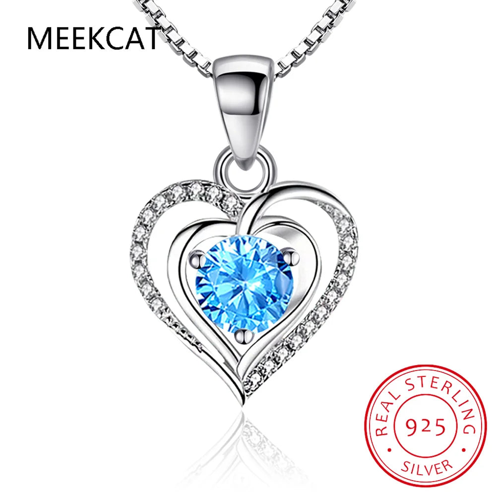 Genuine Natural Blue Topaz Heart Pendant Necklace 925 Sterling Silver Women Gemstone Statement Fine Jewelry Colar de Prata