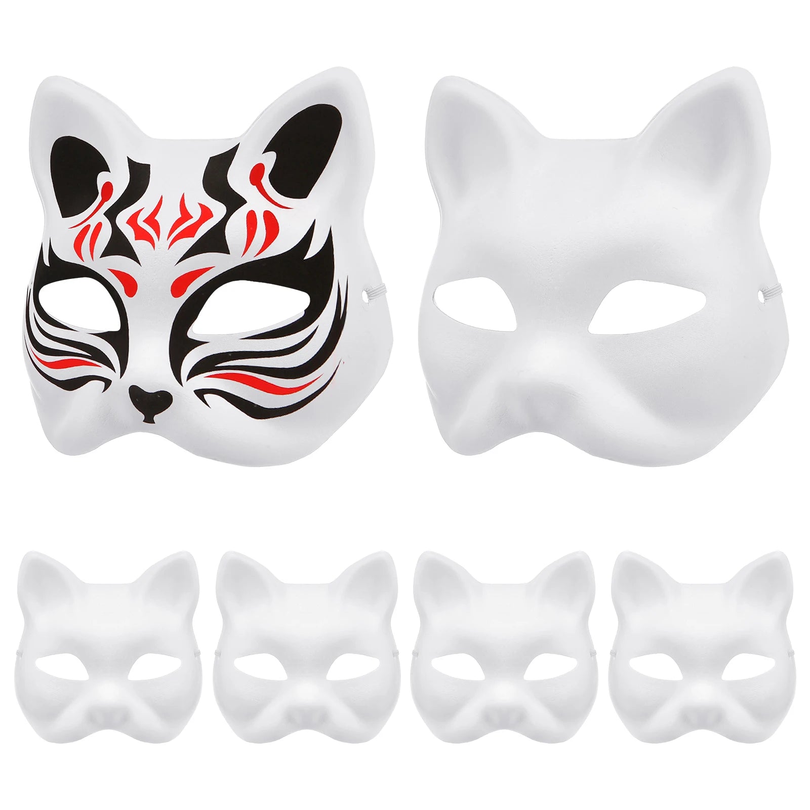 Blank Cat Cosplay Masks Embryo Plasma Cat Mask Paintable Halloween Mask White Half Face Mask Role-Playing Anime Party Costume