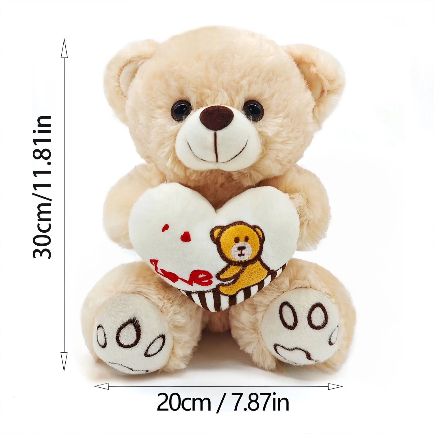 Plush bear doll with love heart, cute and soft plush pillow, indoor decoration, Valentine's Day gift, wedding companion gift