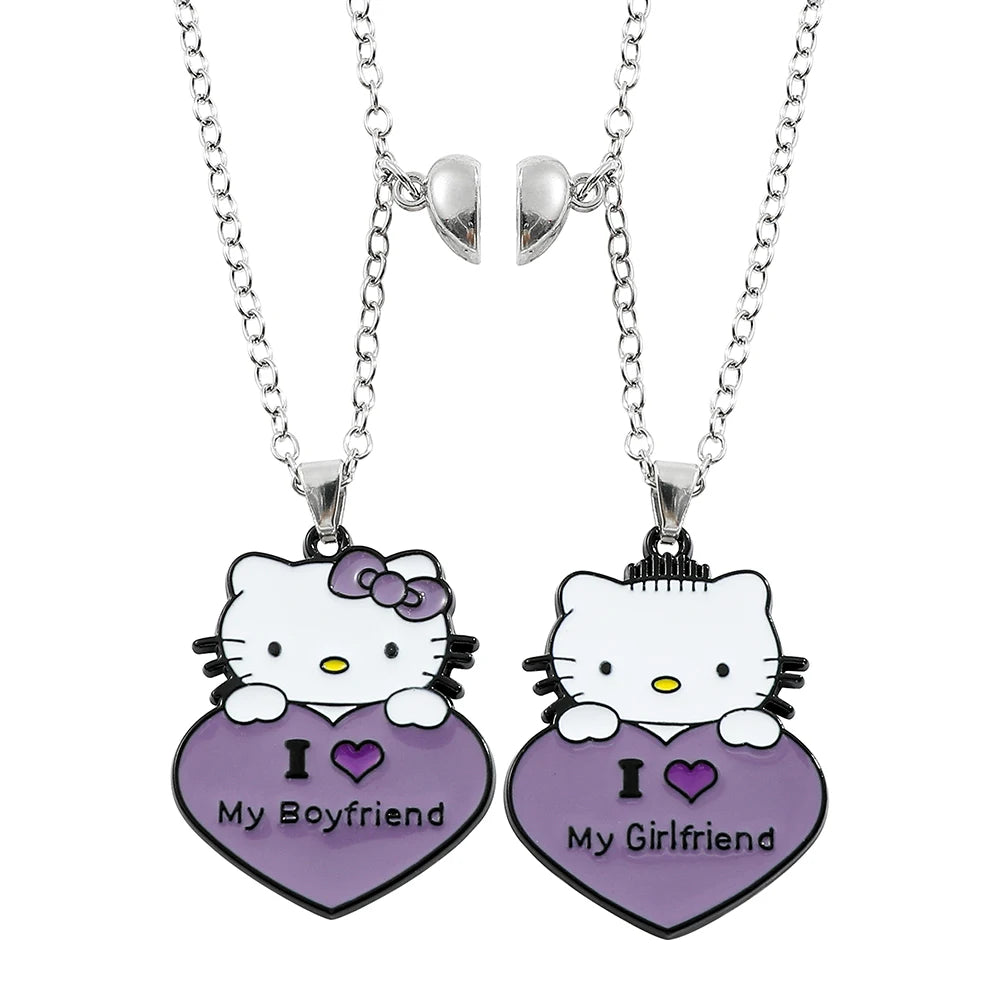 Sanrio Hello Kitty Necklace Purple Doce Kitty Cat Lovers Neck Chain Heart Magnet Necklace For Couple Jewelry Acessorios Gifts