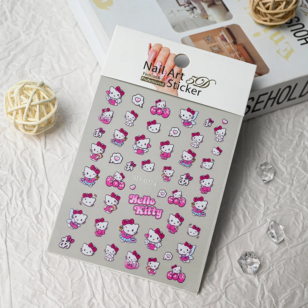 5D Sanrio Hawaii Hello Kitty/Mymelody Nail Stickers 1Pcs Kawaii Cartoon Kitty Nail Stickers DIY Holiday Girl Manicure Slider