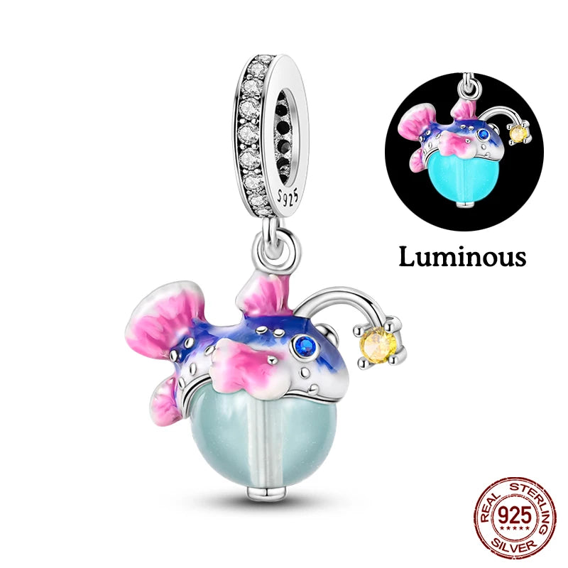 Luminous Bulb Charms Fit Qikaola Original Bracelet 925 Sterling Silver Colorful Balloon House Tram Charms Beads DIY Jewelry Gift