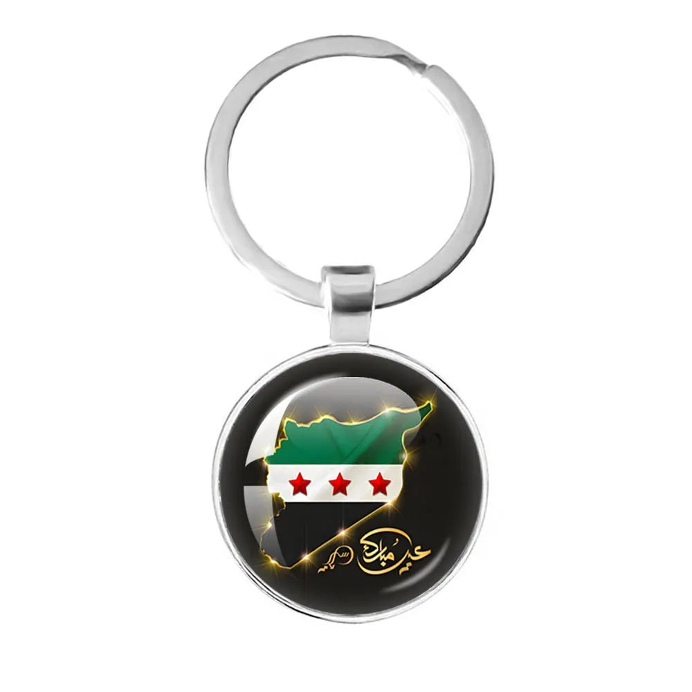 Syria Flag National keychain Glass Cabochon Pendant Keychain For Women Men Charm Car Keyring Creative Fashion Jewelry Gift