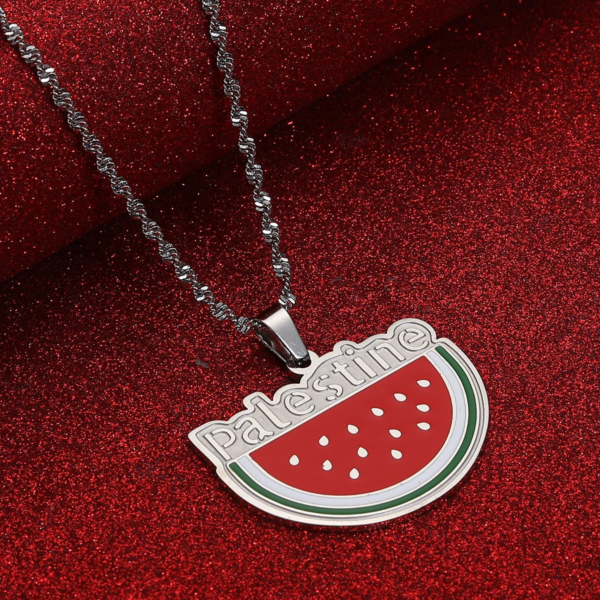 Stainless Steel Arabic Arab Watermelon Gaza Pendant Middle East Pendant Neckace Jewelry