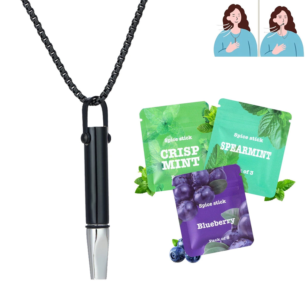 Quit Smoking Vaping Breathing Necklace Smokeless Inhaler Calming Relief Chain with Refillable Mint Pods Mindfulness Breathing