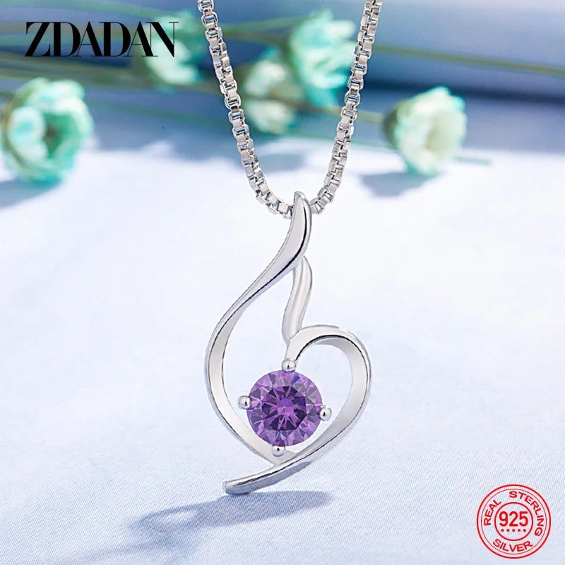ZDADAN 925 Sterling Silver Blue Zircon Necklace Chain For Women Fashion Wedding Jewelry