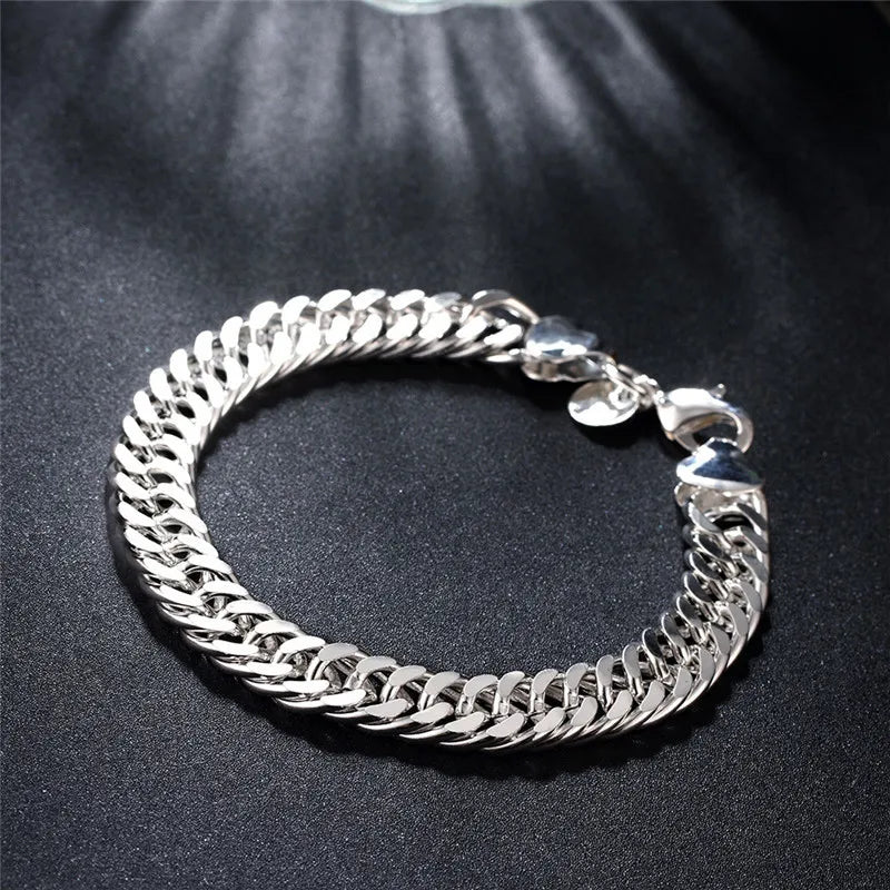 Noble 925 Sterling Silver Square Solid Chain Bracelet for Women Men Charm Party Gift Wedding Fashion Jewelry