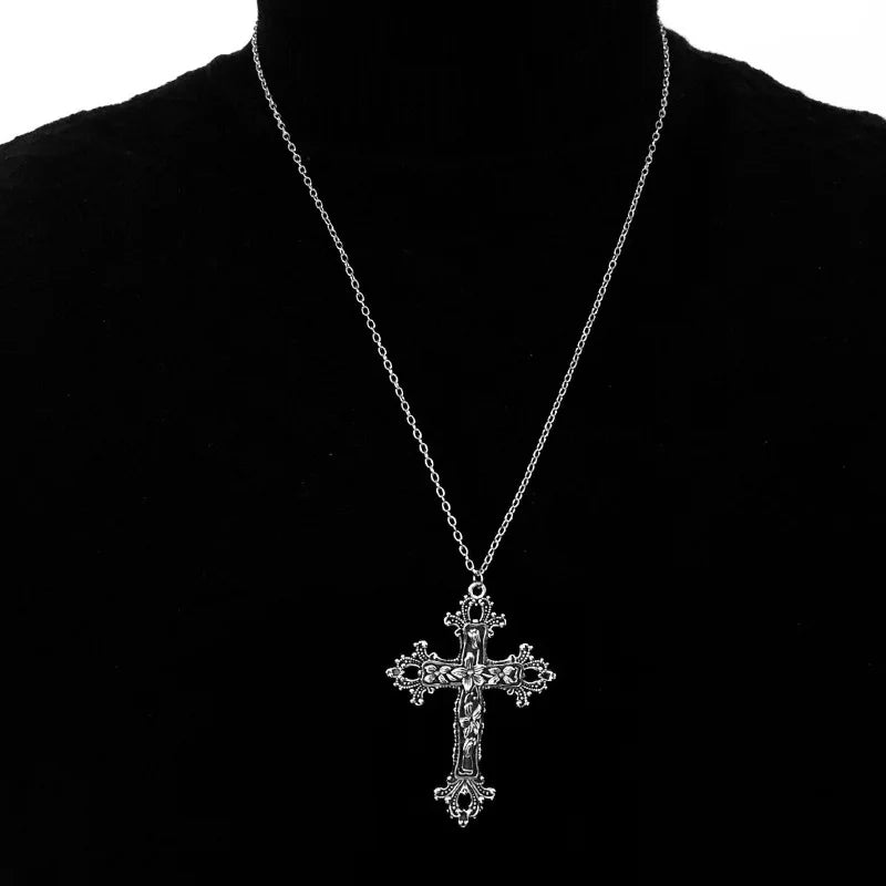 Black Rhinestone Cross Jesus Pendant Choker Necklace for Women Punk Vintage Double Layers Chain Boho Jewelry Fashion Party Gifts
