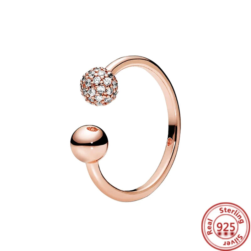 Hot Version Adjustable Ring 925 Silver Moon Dragonfly Leaf Rose Pink Popular Zircon Fit Ring Feminine Charm Jewelry Gift