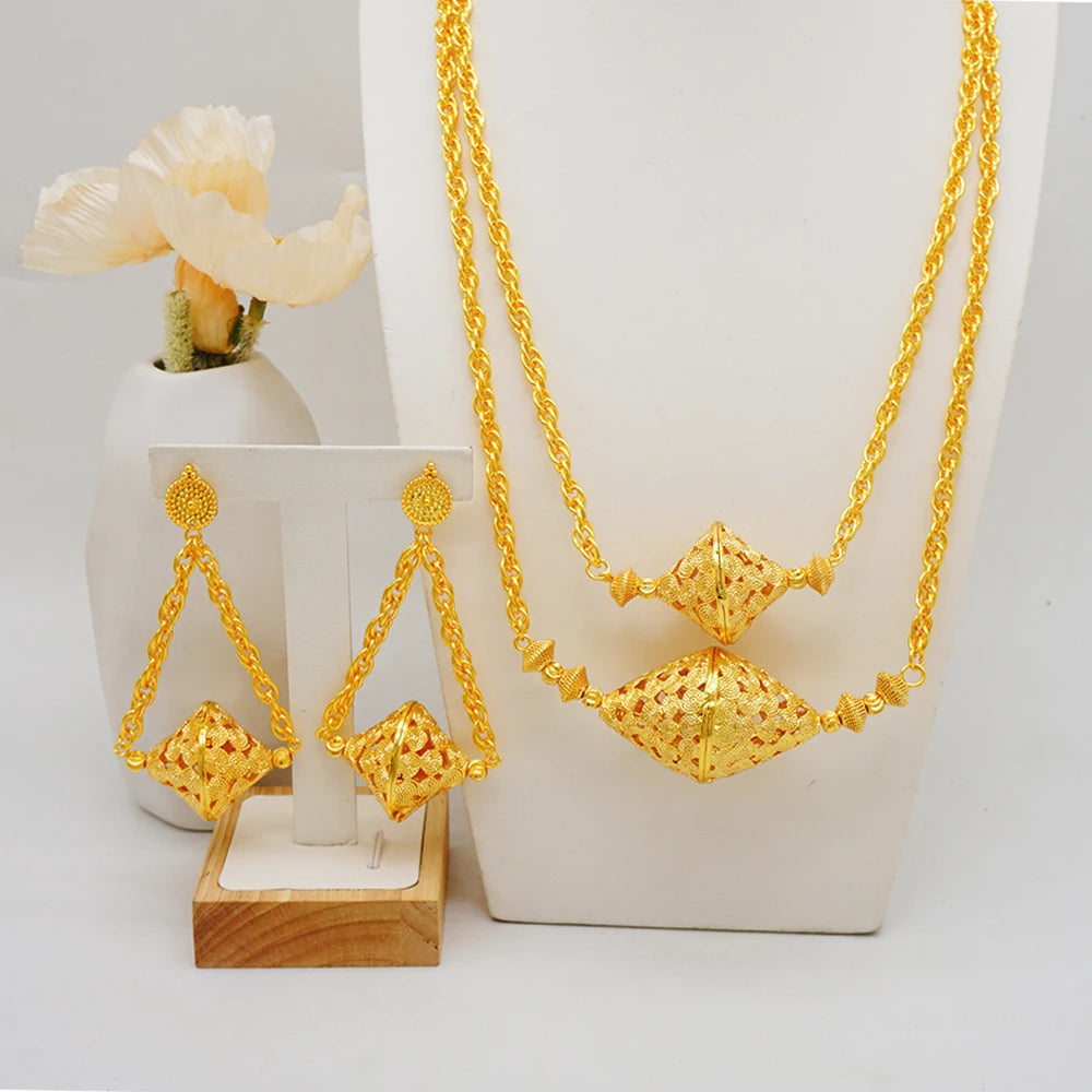Dubai Jewelry Set Elegant Necklace Earrings Wedding Party Bridal Women's 2024 Gold Color Jewelry Set Luxury