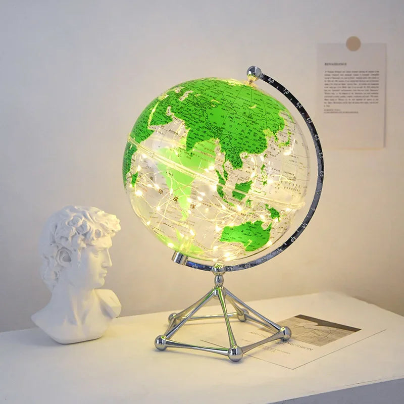 Flash LED Light World Globe,Transparent World Globe Lamp,Rotating World Earth Globe,Shop Decor Children's Room Decoration Gifts