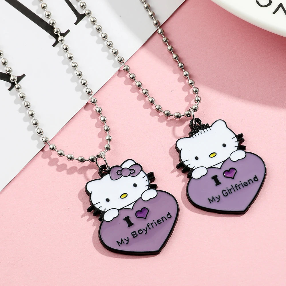 1 Pair Sanrio Hello Kitty Couple Necklace I Love My Girlfriend Boyfriend Pendant Necklace for Valentine's Day Gifts Accessories