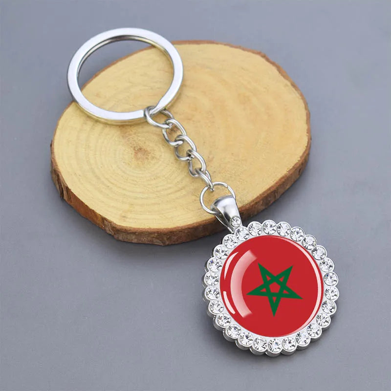 Arab National Flag Keychains Algeria Yemen Tunisia Saudi Arabia Egypt Glass Dome Rhinestone Key Chain Flag Jewelry Keyring Gift