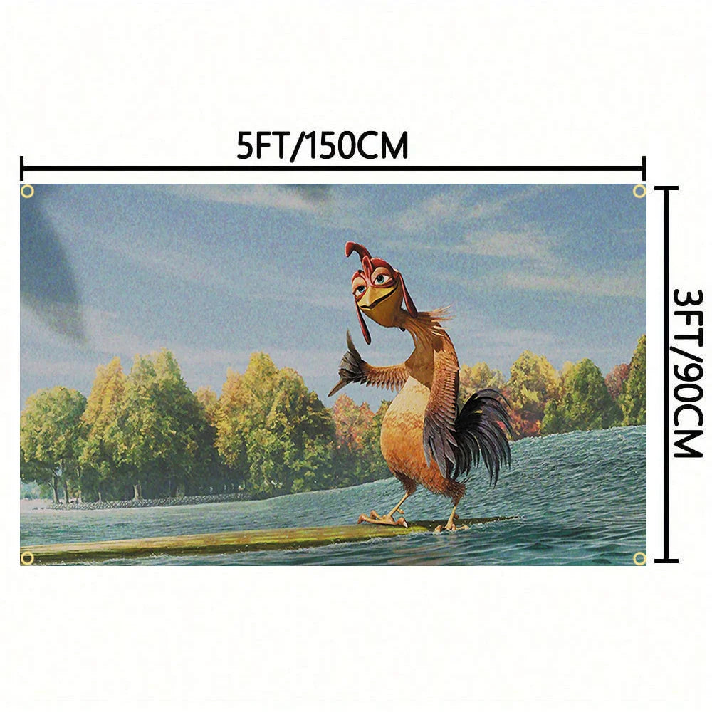 90X150CM Chicken Joe Surfs Up Funny Meme Abstract Cartoon Flag Tapestry Wall Hanging Bed Room Bar Aesthetic Room Decor