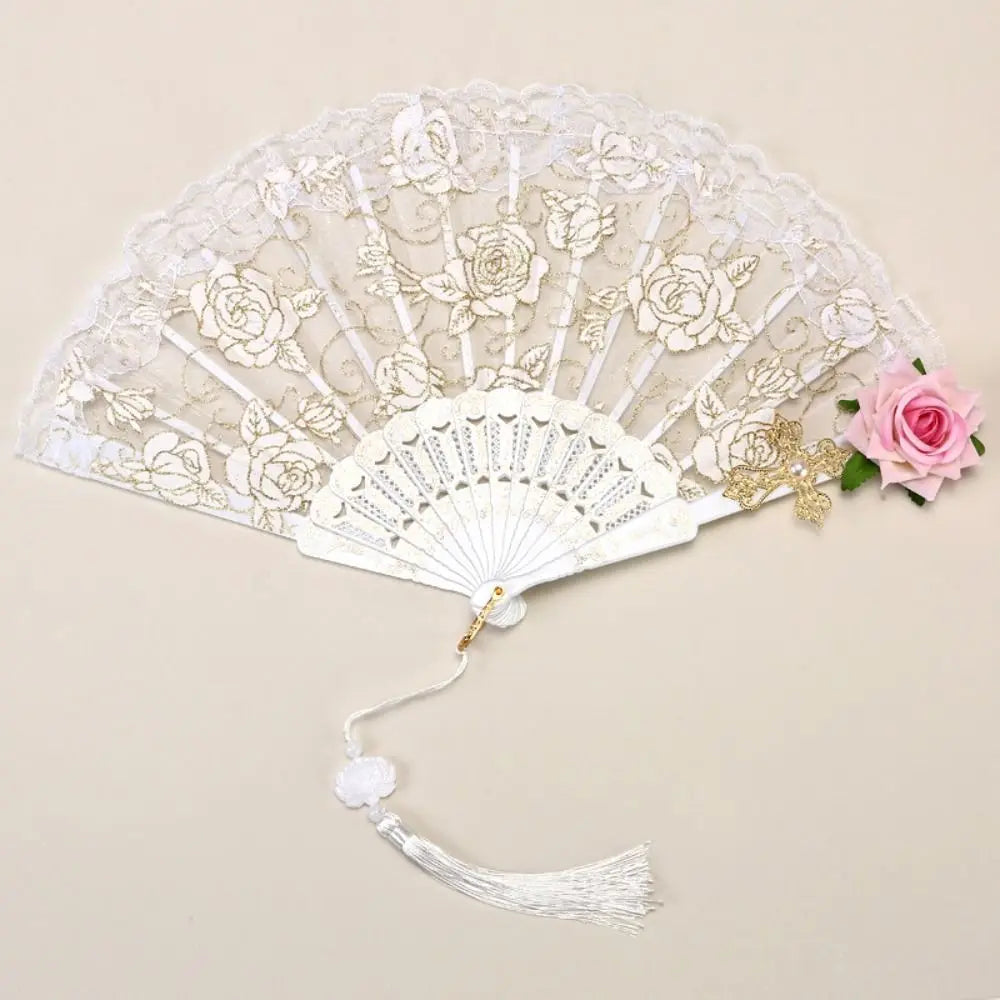 Gothic Court Lolita Lace Fan Dance Hand Fan Lace Rose Folding Fan Props for Photography