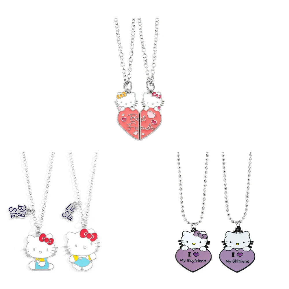 Sanrio Sweet Cute Hello Kitty Couple Necklace 1pair Best Friend Hello Kitty Neckchain For Friends Jewelry Pendant Gifts