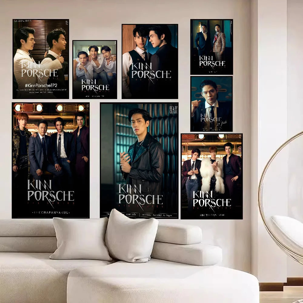 KinnPorsche The Series Movie  Self-adhesive Art Poster Fancy Wall Sticker for Living Room Bar Decoration Decorative Painting