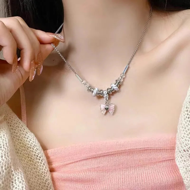 Harajuku Punk Love Heart Rhinestones Gothic Titanium Steel Necklace For Women New Cool Girl Party Jewelry Gifts For Friend