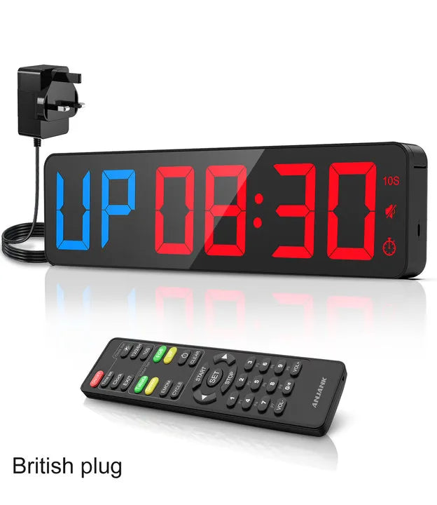 ANJANK Gym Timer 15" Large LED Display Wall Clock,Interval Workout,Count Down & Up,Stopwatch, Adjustable Volume,Upgraded Remote