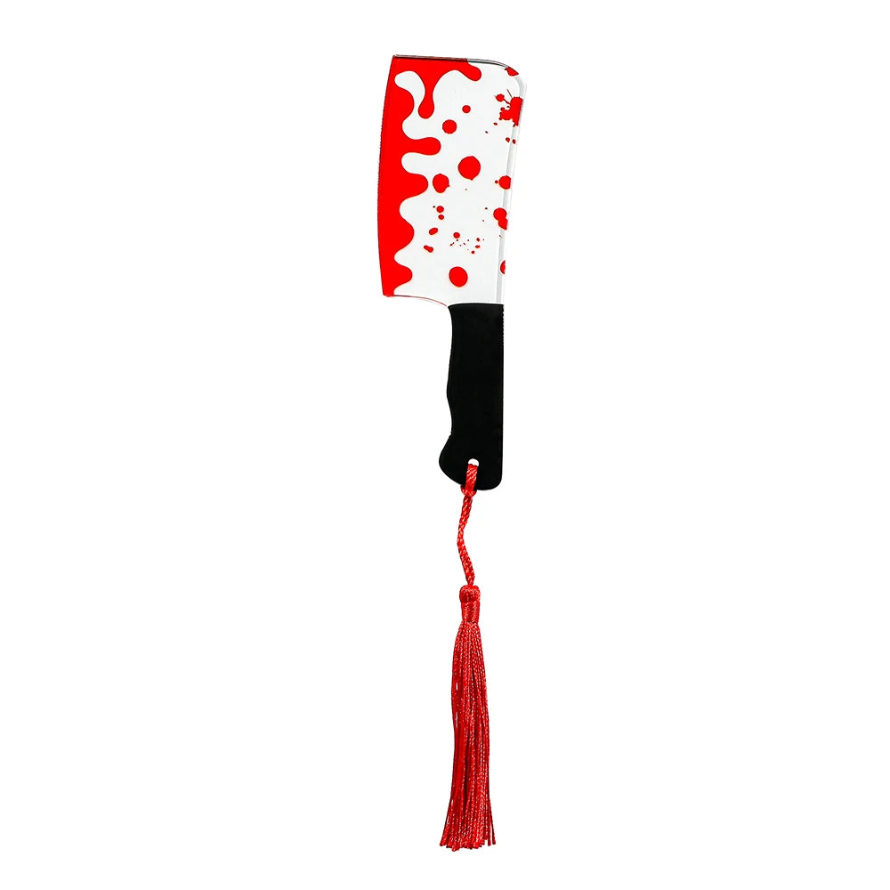 1Pcs Horror Knife Clear Acrylic Bookmark with Tassel, Halloween Themed Series Chopper Saw with Blood, Halloween for Bookworms