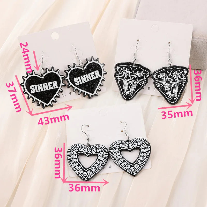 1Pair Halloween Drop Earring Creative Acrylic Skull Heart Panther Fashion Jewelry For Woman Girl Holiday Birthday Gift