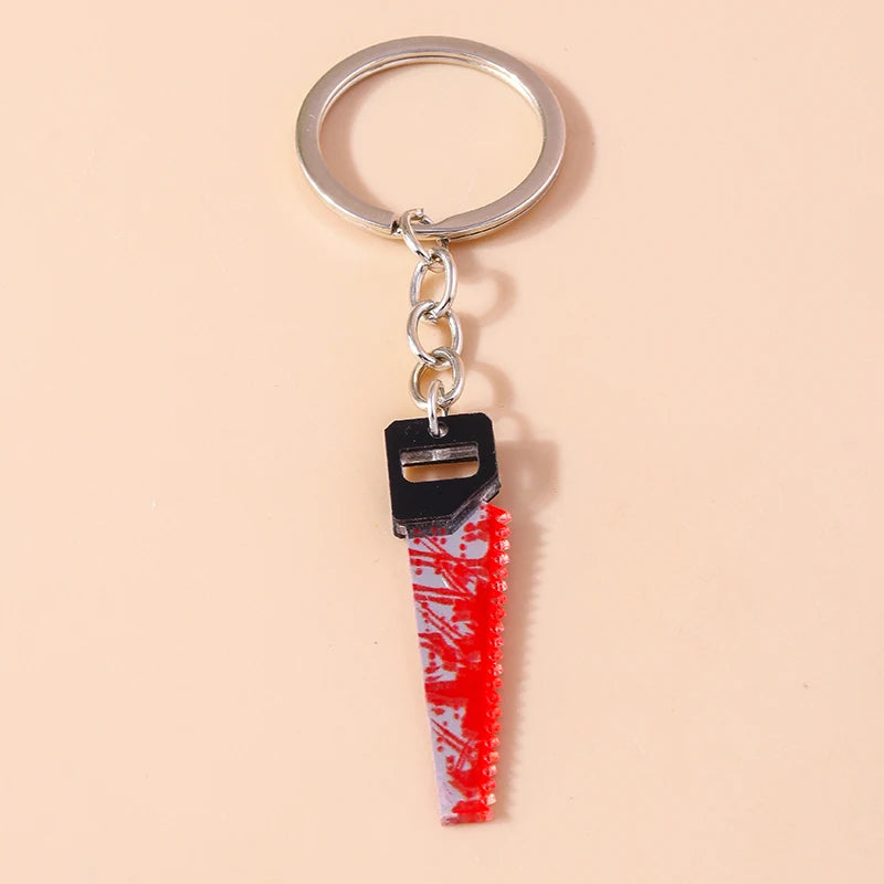 Aihua Resin Halloween Imitation Bloody Knife Keychain Dagger Scissors Axe Saw Keyring for Halloween Night Party Jewelry Gifts