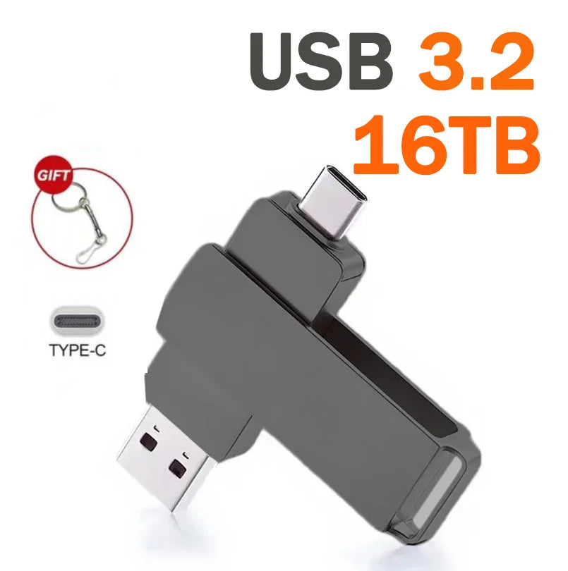 Xiaomi 16TB Flash Drive USB 3.2 High Speed USB Transfer Type-c 2-In-1 8TB 16TB OTG Pendrive Waterproof Flash Disk For Computer