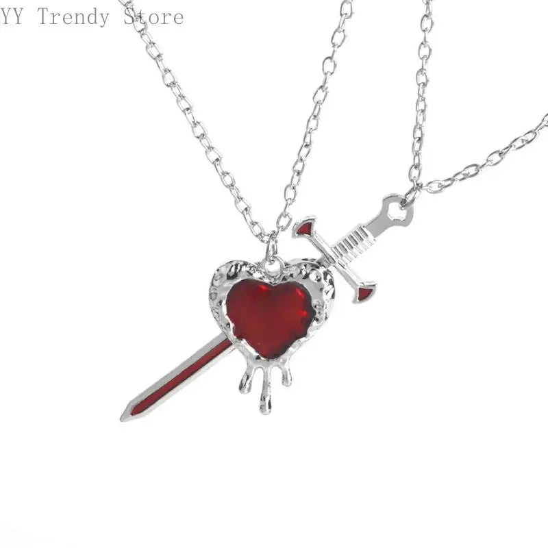 Beautiful Swords Heart Necklace for Women Fashionable Couple Jewelry Accessory H8WF