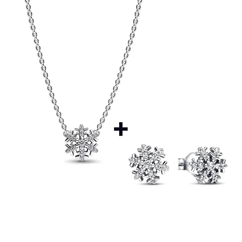 S925 Silver Valentine's Day Red Heart Charm Earring Snowflake Earrings Bow Heart Necklace DIY For Women Fine Jewelry Gift