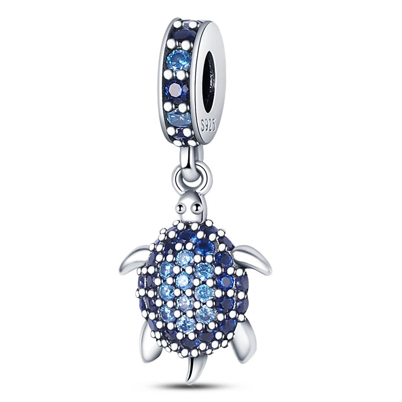 Fashion 925 Sterling Silver Summer Ocean World Series Sea Turtle Starfish Crab Octopus Charms Beads Fit 925 Bracelet DIY Jewelry