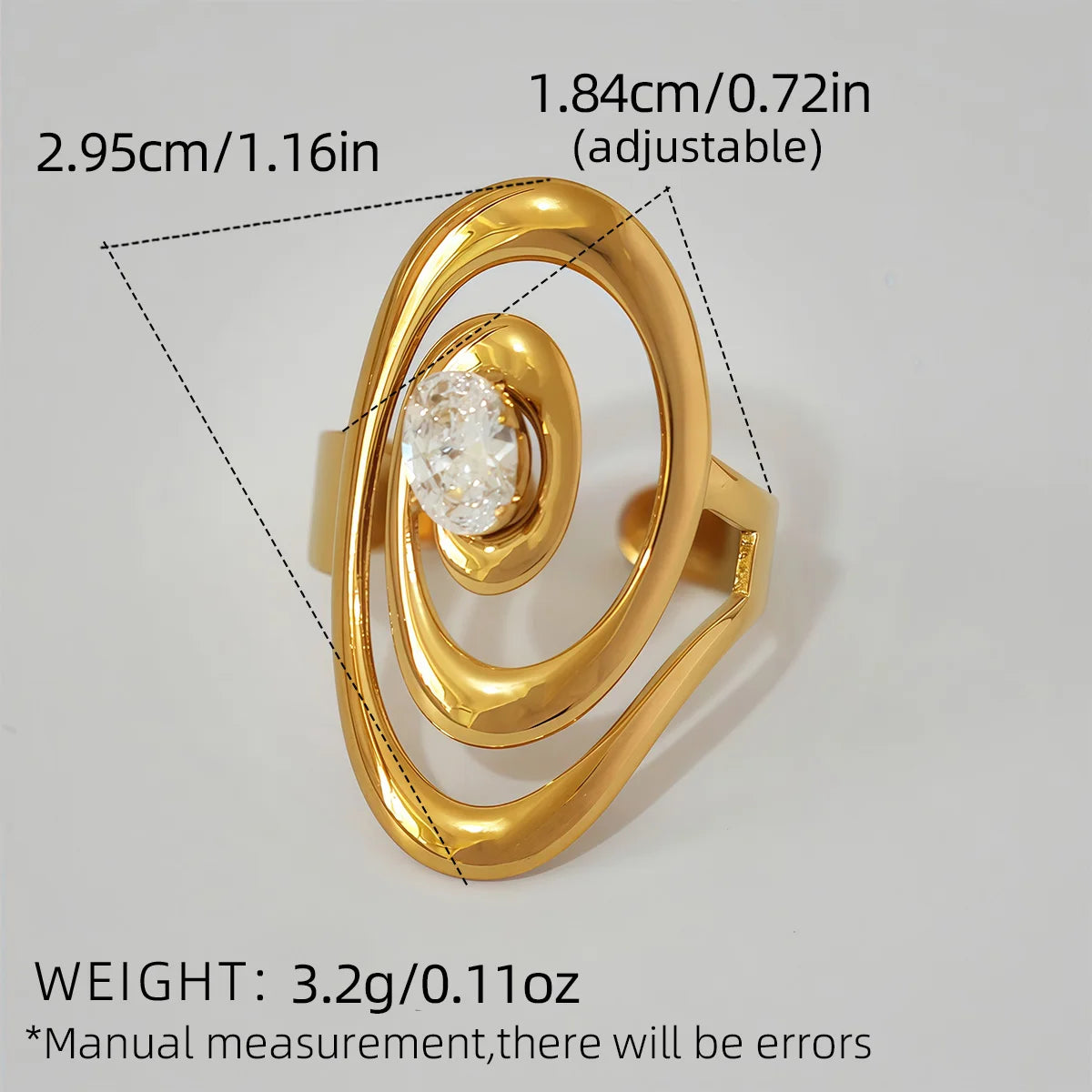 Statement Stainless Steel Delicate Shiny Cubic Zirconia Ring High Quality 18K Gold PVD Plated Finger Jewelry Gift